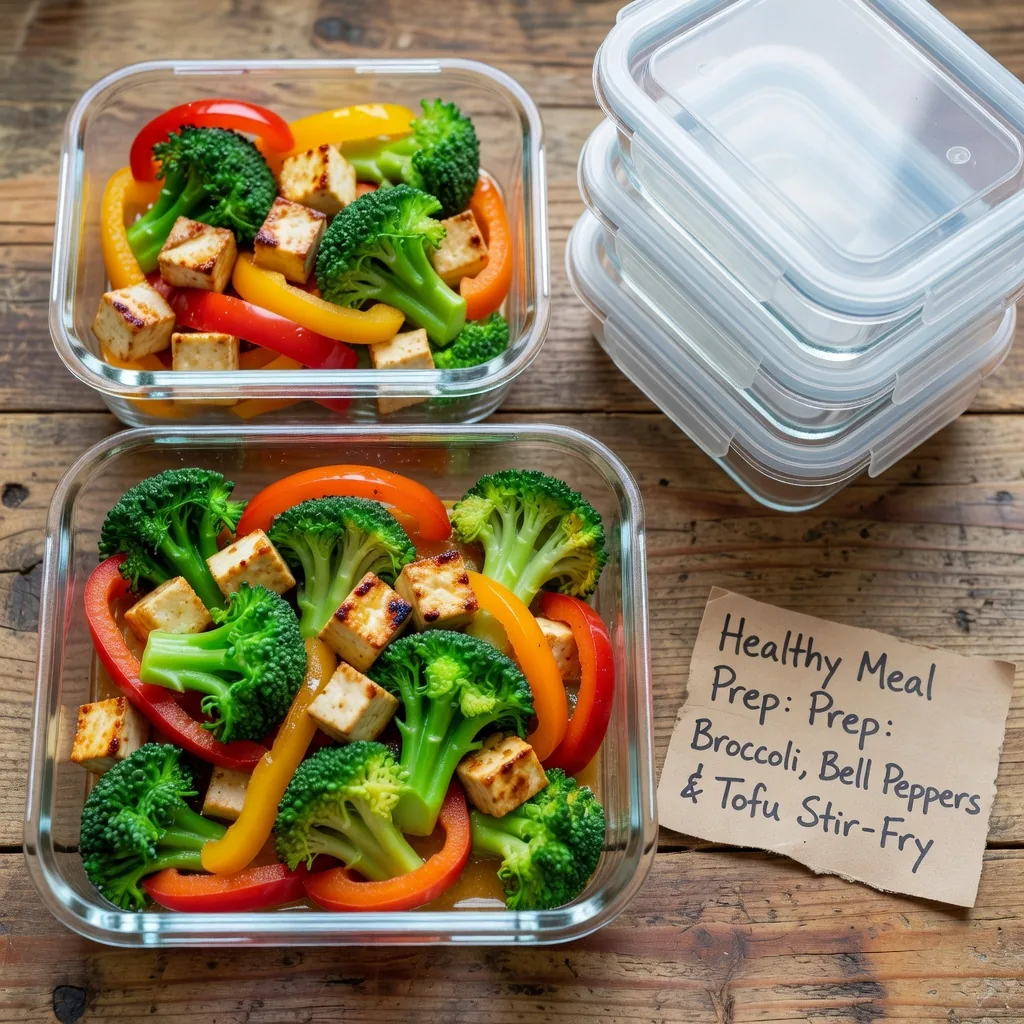 Colourful vegetable stir fry with tofu and sesame seeds